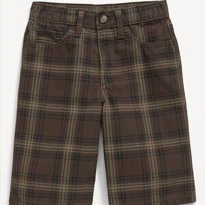 Old Navy Boys Below the Knee Baggy Canvas Shorts  Size 7 Slim Brown Plaid NWT